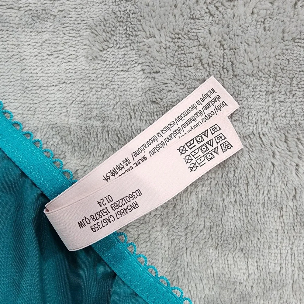 Victoria's Secret Chemise Womens L Blue Tease Satin Lace-Trim Mini Slip Retro